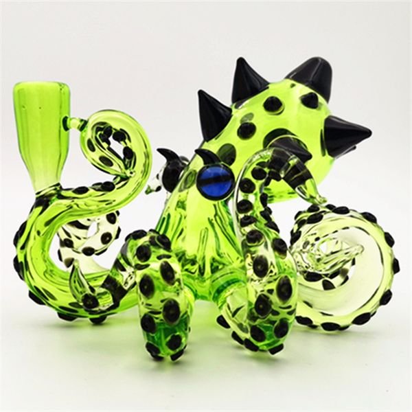 2025 New HandCraft Vivid Octopus Freeze Transparent Green Dot OEM ODM Customized Freeze Percolator Beaker Bong 14MM Glass Bong Water Pipe Hookah Oil Rig Recycler