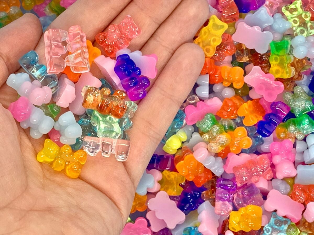20Pcs Multicolor Gummy Bear Cabochons - Sparkly Flatback Resin Charms For Slime Or Decoden Cute Candy Craft Supplies
