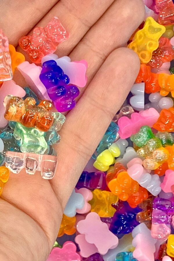 20Pcs Multicolor Gummy Bear Cabochons - Sparkly Flatback Resin Charms For Slime Or Decoden Cute Candy Craft Supplies