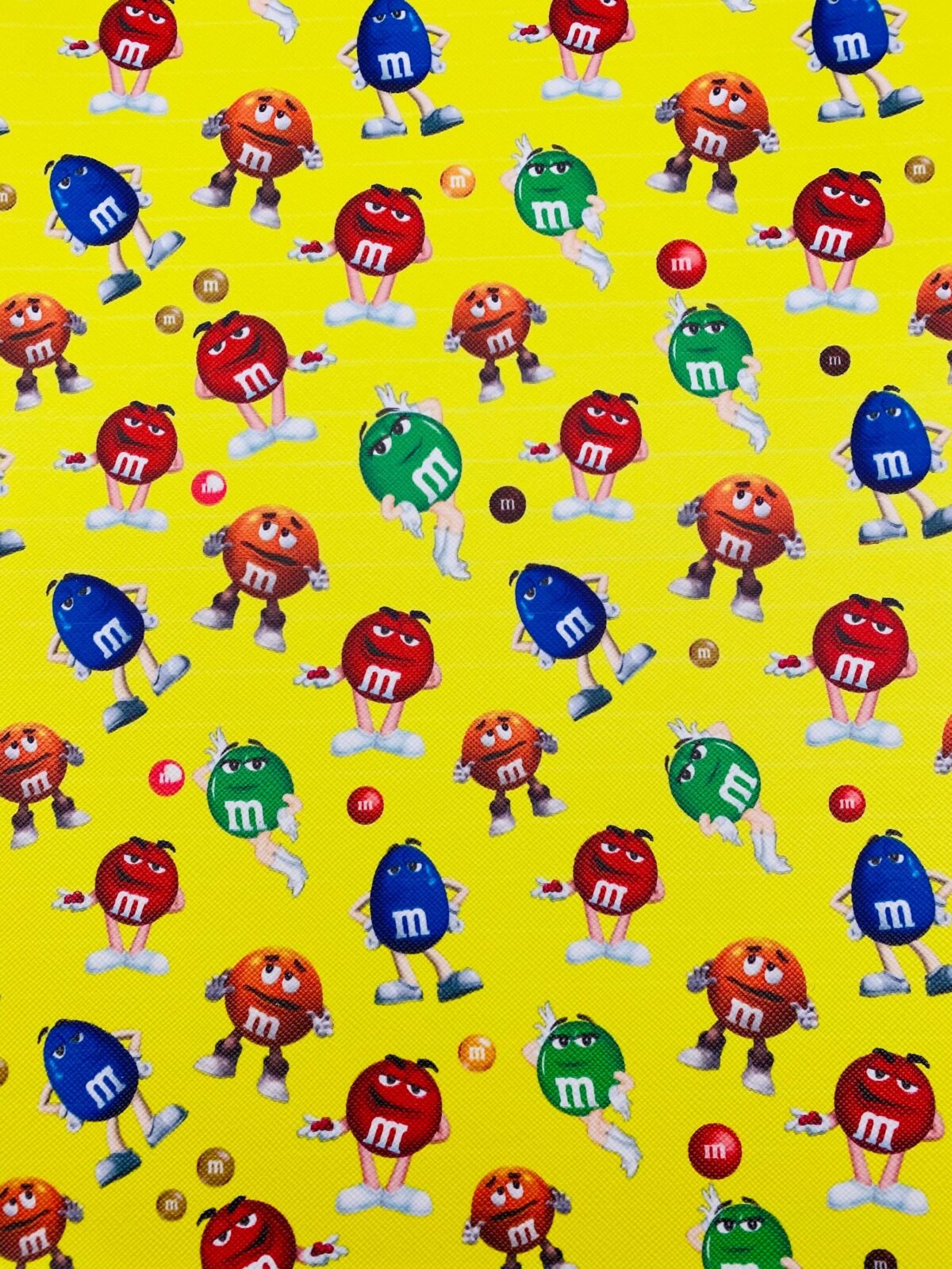20cm X 30cm Yellow Chocolate Rainbow Candies Printed On Faux Leather For Hair Bows & Crafts