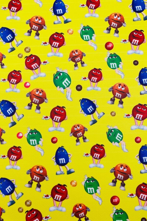 20cm X 30cm Yellow Chocolate Rainbow Candies Printed On Faux Leather For Hair Bows & Crafts