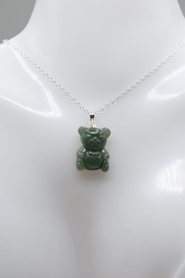 20mm Jadeite Natural Forest Green Jade Teddy Bear 925 Sterling Silver Pendant Necklace
