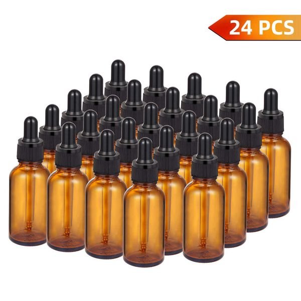 24 Pack Amber Glass Bottle,1 Oz Tincture Bottles Eye Dropper,30Ml Dropper Bottle With 2 Stainless Steel Funnel
