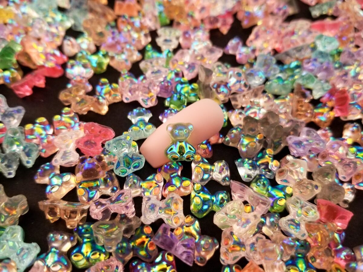 25 Assorted 9mm Ab Iridescent Resin Gummy Bear Cabochon, Shaker Mold Embellishment Bits, Nail Decoration, Miniature Cabs