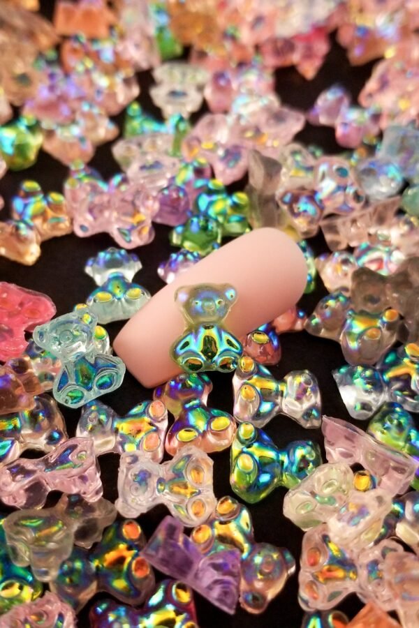 25 Assorted 9mm Ab Iridescent Resin Gummy Bear Cabochon, Shaker Mold Embellishment Bits, Nail Decoration, Miniature Cabs