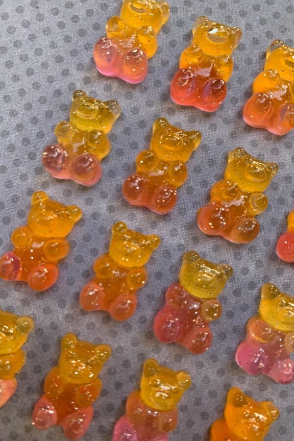 25Pc. Sunset Glitter, Resin Gummy Bears, Looks So Real, Kawaii, Flatback, Cabochon, Faux Candy, Flat Back