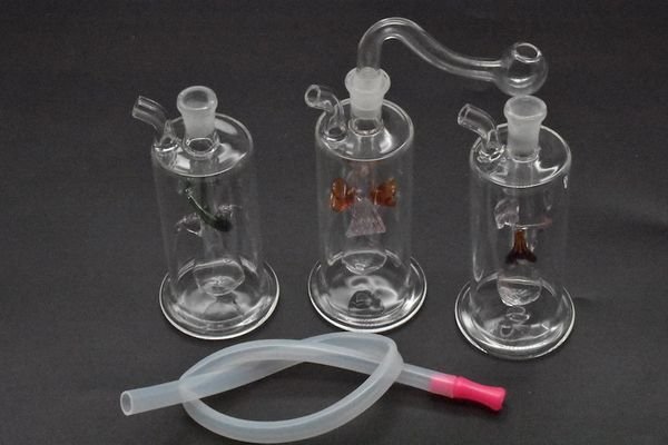 2pcs Mini Glass Bong Water Pipes thick Pyrex Oil Rigs Glass Bong Thick Recycler Oil Rig for Smoking with 10mm oil burner pipe and hose