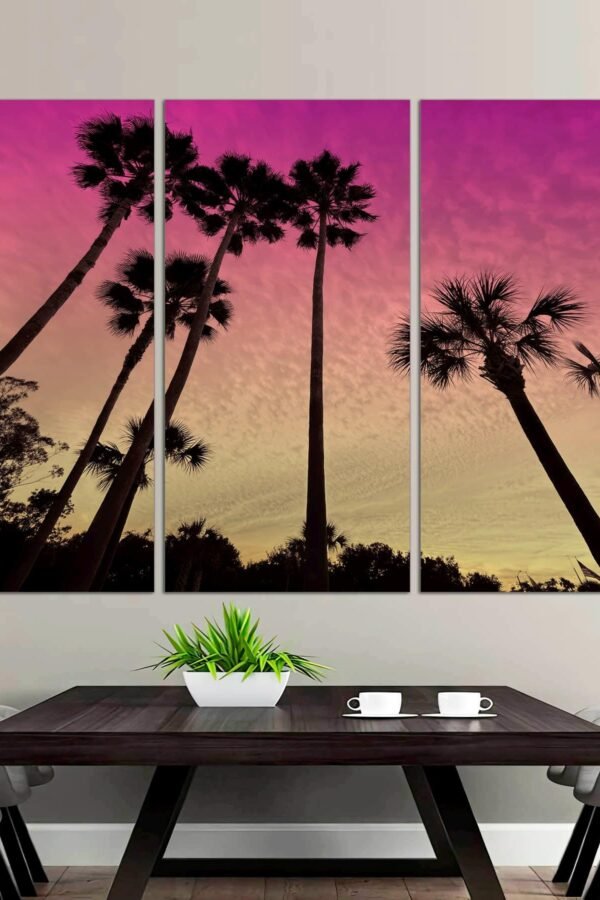 3-Panel Art, Palm Tree Print, Wall California Dreams, Sunset Silhouette Los Angeles At Sunset, Canvas Ready To Hang