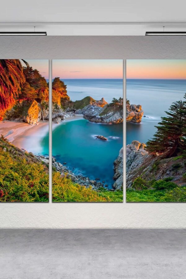 3-Panel Canvas, Large California Waterfall Art, Beach Mcway Falls, Coastal Home Decor, Blue Sea Fine Art Canvas Ready To Hang