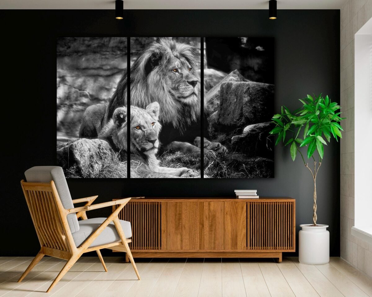 3-Panel Canvas, Lion Art, Wild Animals Print, Painting, Wall Decor, Multi Panel Lion Large Art Canvas Ready To Hang