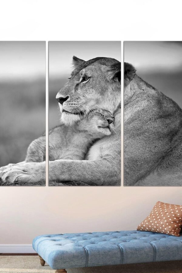 3 Panel Canvas Split, Majestic African Lion & Lioness, Wall Art, Great Lion Art For New Home Office, Canvas Ready To Hang