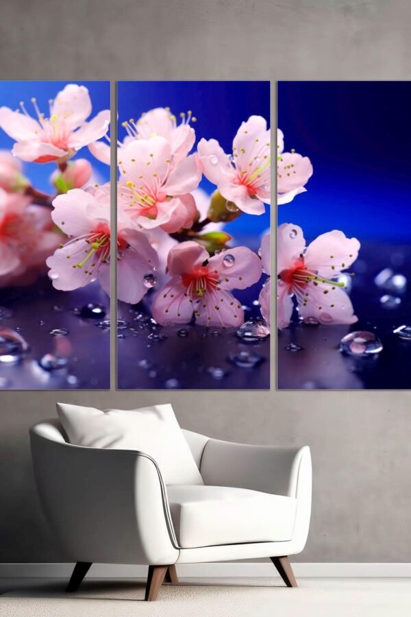 3-Panel Tree Canvas Split, Cherry Blossoms Art, Large Pink Print, Floral Decor For Home & Office, Blooming Canvas Ready To Hang