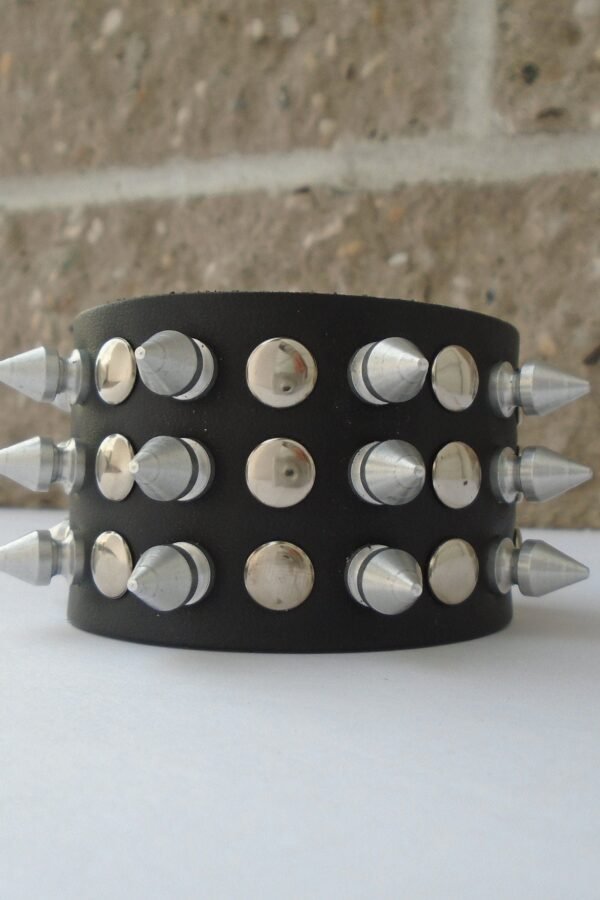 3 Rows Spiked Full Grain Leather Wristband Bracelet Tree Spikes Cuff Apex Studs Band Punk Rock Glamour Hipster Handmade USA Nyc Spikes 1/2"