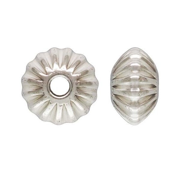 3.3x2.0mm Corrugated Saucer Bead 0.9mm Hole, Sterling Silver. Made in Usa. #5020133Cl