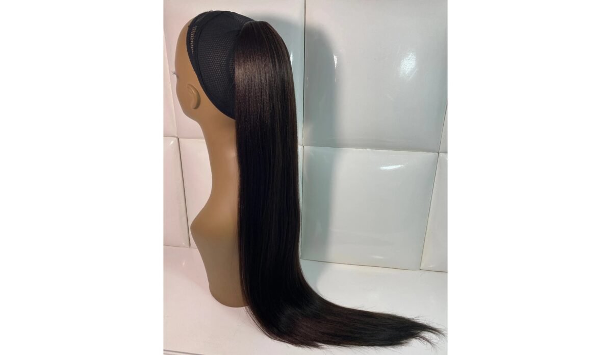30 Inches Dark Chocolate Brown Drawstring Ponytail Long Straight Sleek Natural Yaki Synthetic Yaky Hair Piece Extension - Ariana Grande