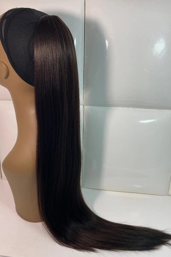 30 Inches Dark Chocolate Brown Drawstring Ponytail Long Straight Sleek Natural Yaki Synthetic Yaky Hair Piece Extension - Ariana Grande
