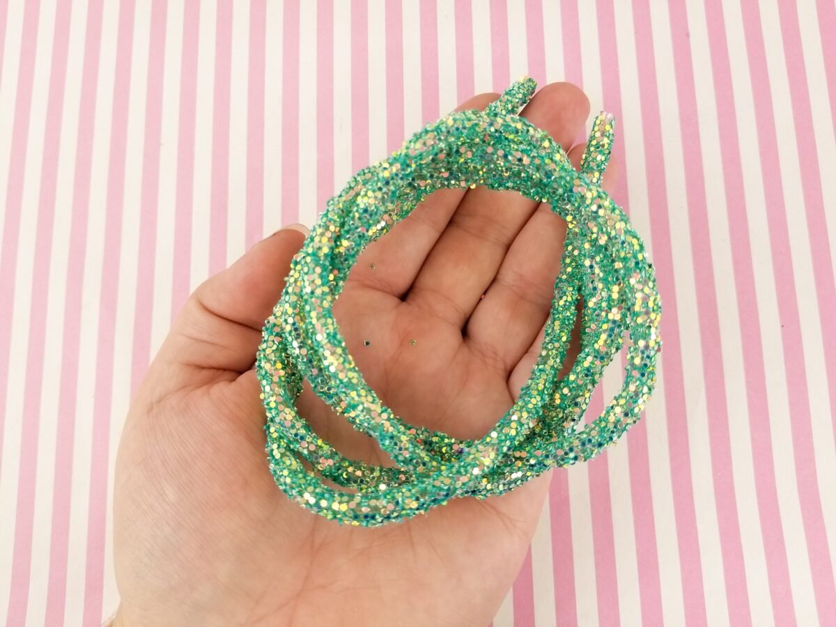 3Ft Green Soft Resin Sugared Glitter Hollow Rope Tube Cord, Gummy Candy Cabochons, Kawaii Cute Jelly Decoden Sweets Cabs