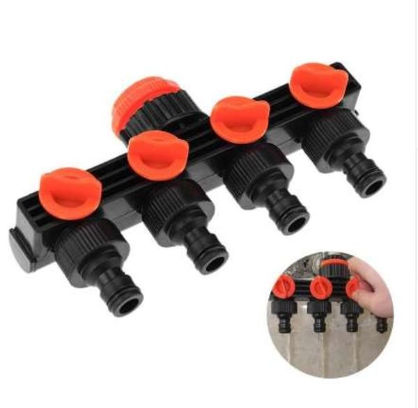 4 Way Faucet Connectors Hose Pipe Splitter Plastic Drip Irrigation Water Connector Garden Sprinklers Watering Kits