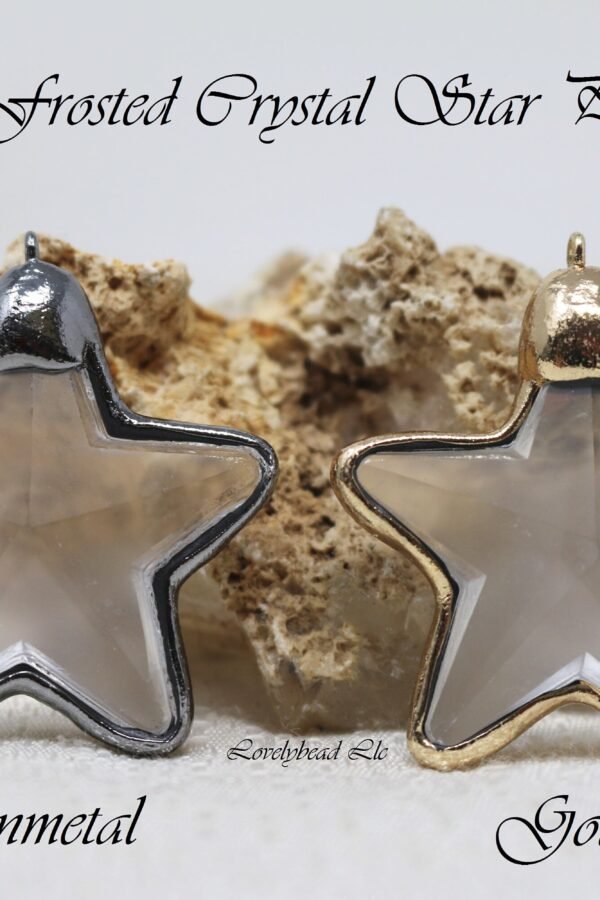 40mm Frosted Crystal Star Wrapped in Gold & Gunmetal Pendant
