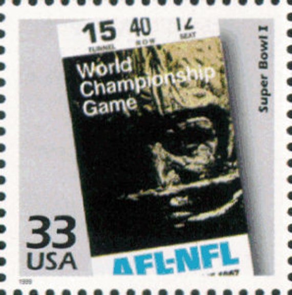 4x Football Super Bowl Green Bay Kansas City 1960's 33C Unused Postage Stamps. Free Shipping #1 Source Best Prices On Vintage Stamps