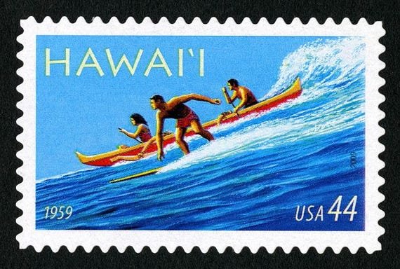 4x Hawaii Statehood 50Th Anniversary Surfer Aloha Mahalo 44C Blue Unused Postage Stamp Free Shipping #1 Source Best Prices On Vintage Stamps