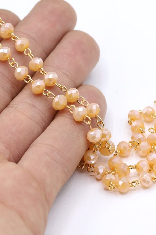 5, 5mm 24 K Shiny Gold Plated Wire Wrapped Rosary Chains, Crystal Foot Beads Chain Necklace Findings - Chn439