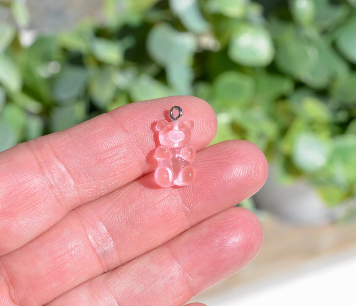 5 Gummy Bear Acrylic 3D Pink Charms With Silver Bail Sc6970
