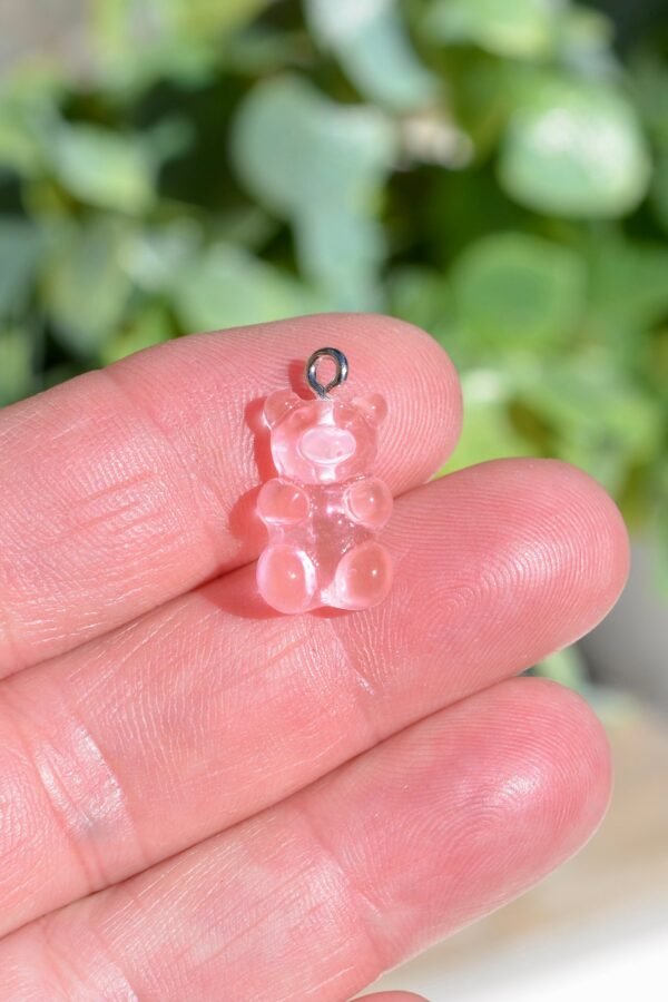5 Gummy Bear Acrylic 3D Pink Charms With Silver Bail Sc6970