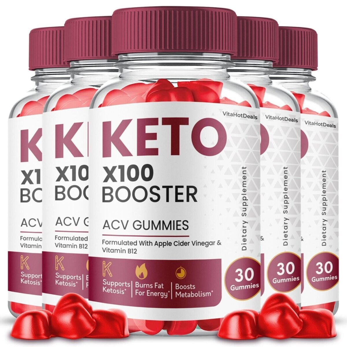 5 Pack Keto X100 Booster ACV Gummies with Apple Cider Vinegar Max Strength