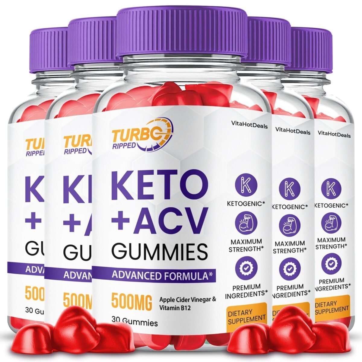 5 Pack Turbo Ripped Keto ACV Gummies, Max Strength Formula for Men and Women