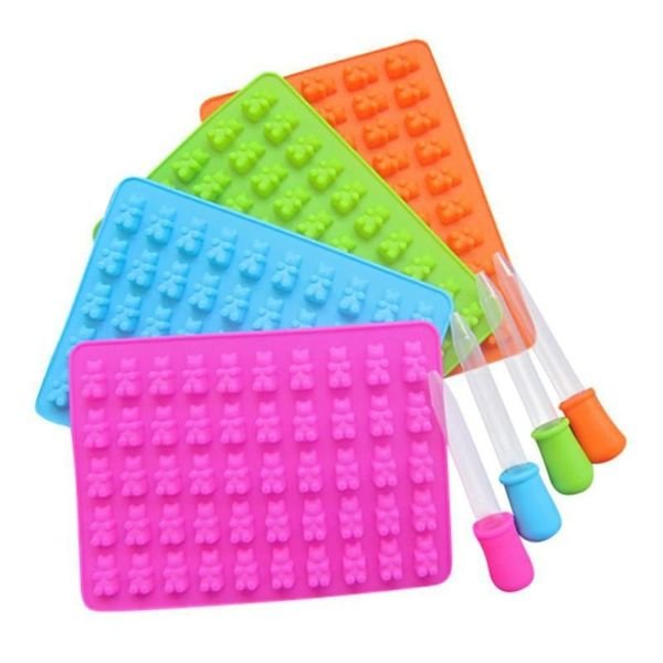 50 hole Gummy Bear Mold Silicone Cake Cookies Candy Dessert Chocolate Maker Mold Bear Gummy Candy Mold with Dropper