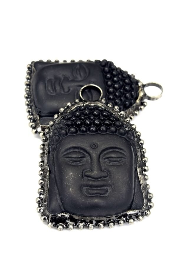 52x41mm Handmade Matte Onyx Wrapped in Gunmetal With Ball Chain Buddha Pendant