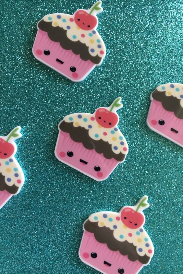 5Pc. Chocolate Cherry Cupcake With Sprinkles Resin Planar Flatback, Kawaii Bow Center, Cabochon