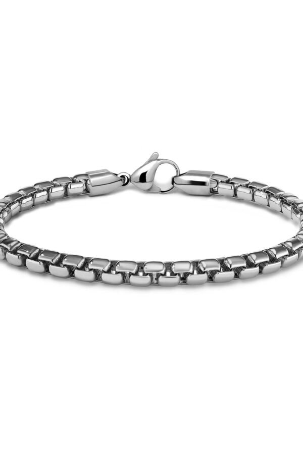 5mm Box Chain Bracelet in Stainless Steel By Taormina Jewelry