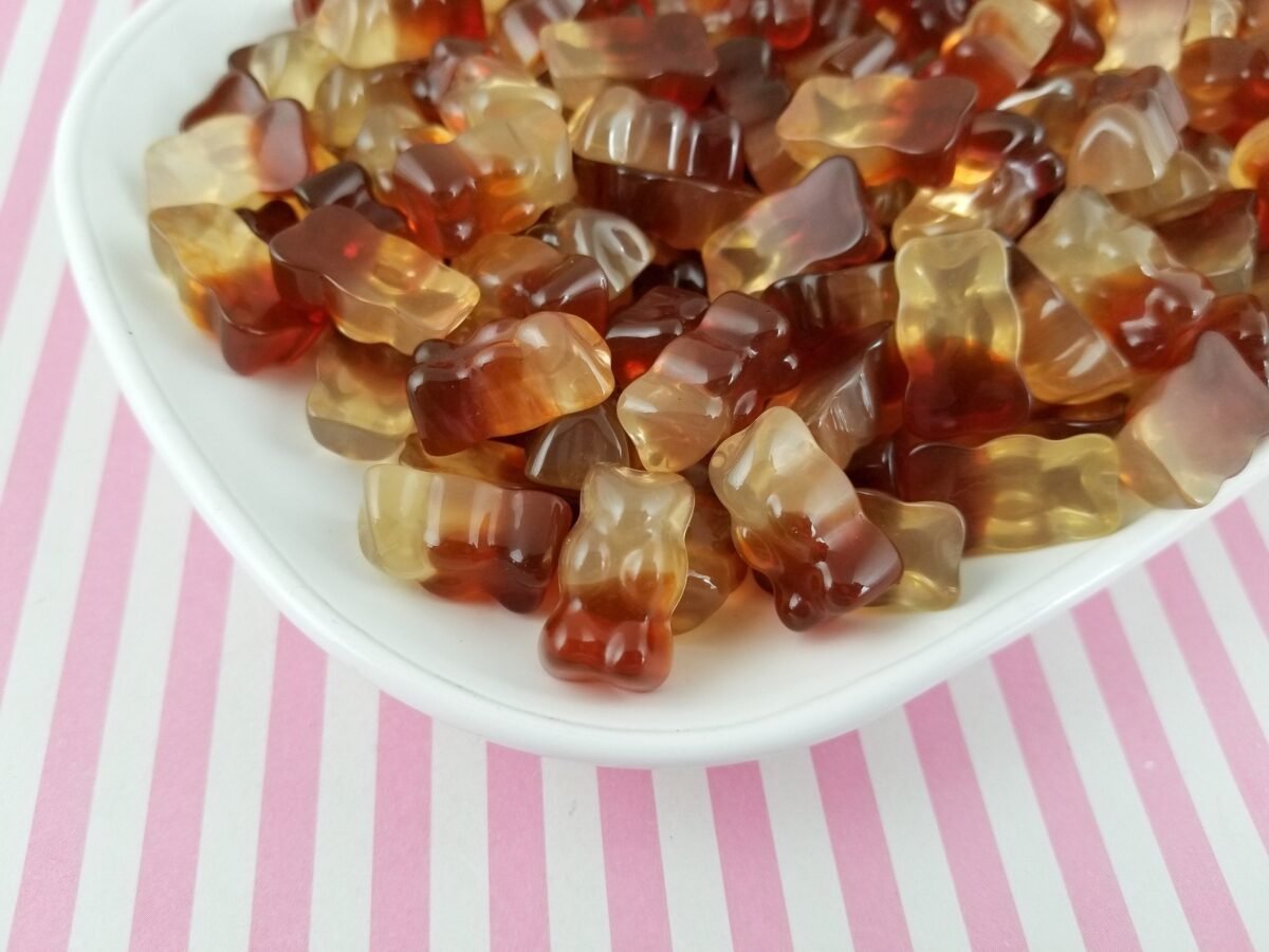 6 Cola Candy Gummy Bear Cabochons, 19x11x8mm Hard Resin #292B
