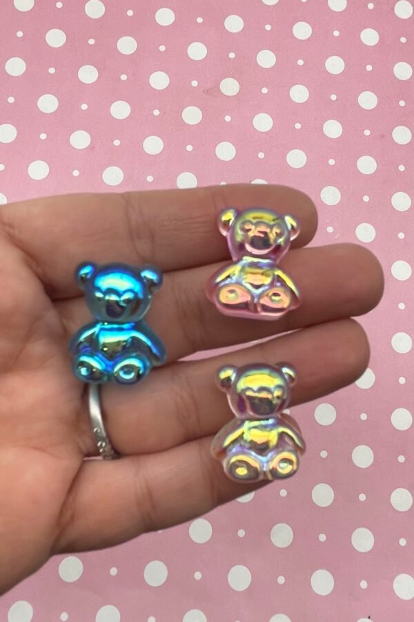 6 Multicolor Ab Finish Flatbacked Resin Teddy Bear Cabochons, Flat Backed Acrylic Plastic Cabs #1167
