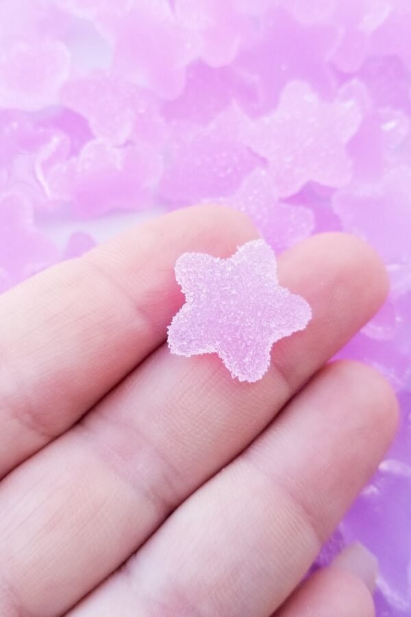 6 Pastel Purple Soft Flatbacked Resin Sugared Star Cabs, Gummy Candy Kawaii Cabochons, 18mm Flat Backed Cute Jelly Decoden Sweets 638