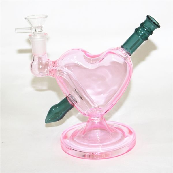 6 inch Heart Shape Glass Water Pipes Smoke Pipe Bong Oil Rigs Hookah Dab Rig Dry Herb Vape bongs Smoking Accessories ash catcher