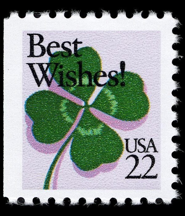 6x 22C Best Wishes Greetings 4 Leaf Clover 1987 Green Purple Postage Stamp Free Shipping #1 Source Best Prices On Vintage Stamps