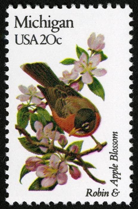 6x Michigan State Bird & Flower Detroit Grand Rapids 1982 20C Unused Postage Stamp. Free Shipping #1 Source Best Prices On Vintage Stamps