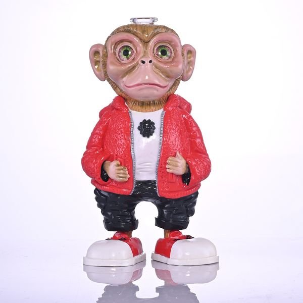 7.9in,HippiesGlass,Colored Polymer Clay Glass Pipe,3D Cute Monkey Bong,Borosilicate Glass Bong,Glass Hookah,Glass Water Pipe,Handmade Crafts,Smoking Accessaries