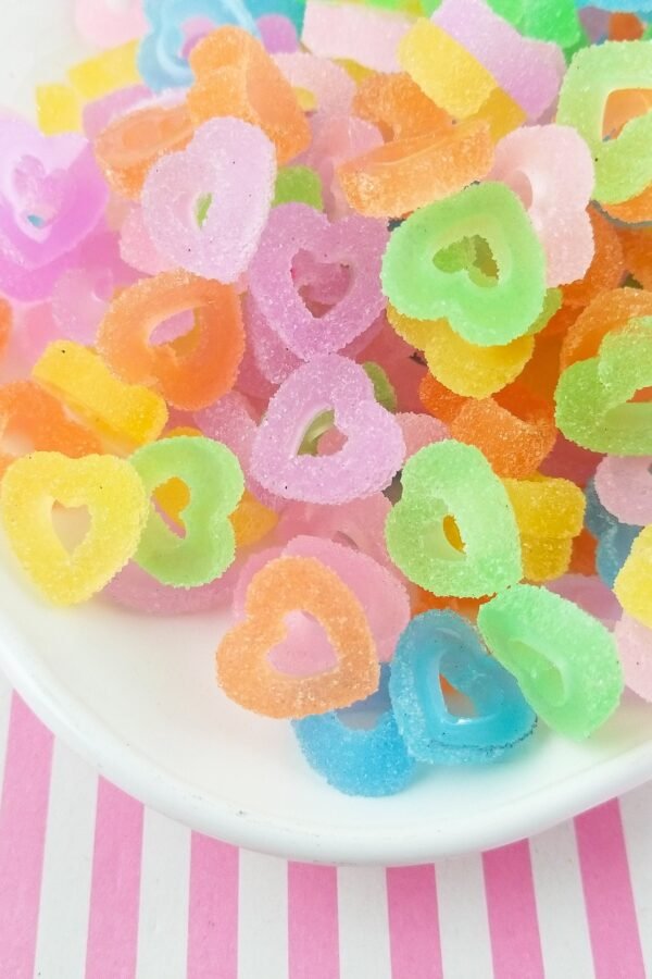 8 Assorted Soft Resin Sugared Heart Cabs, Valentines Day Cabs Kawaii Cabochons Cute Jelly Decoden Fruit Heart Sweets, 1001B