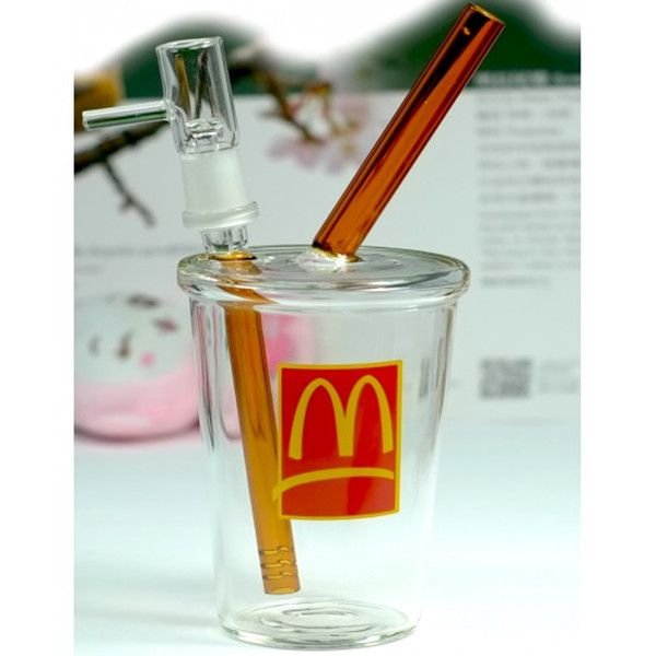 8 Inchs Clear White Mini Glass Beaker Bongs McDonalds Cup With 14mm Smoking Water Pipe Heady Glass Glass Water Bong