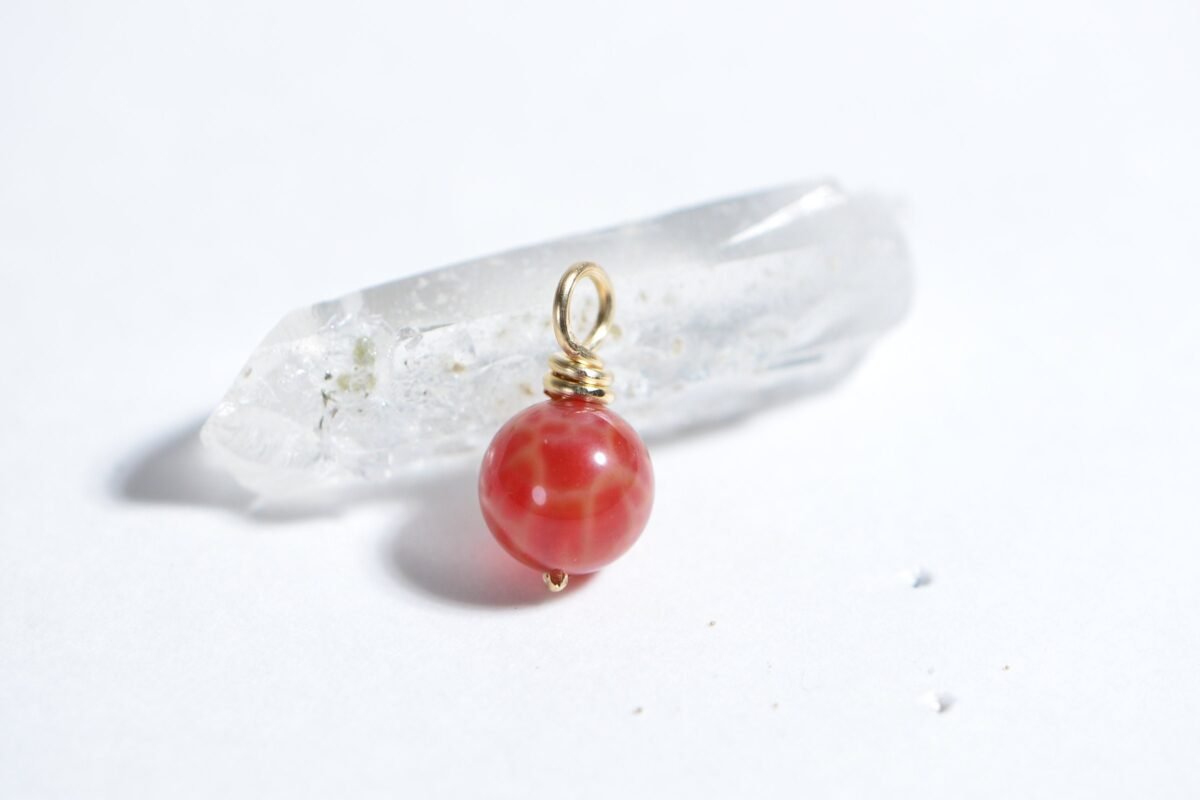 8mm Fire Agate 14K Gold Filled Wire Wrapped Charm Bead