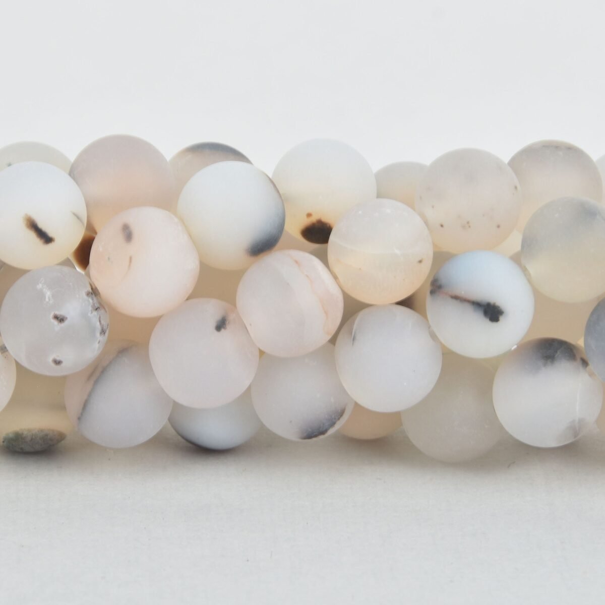8mm White Chocolate Agate Round Beads, Frosted Matte, Non-Faceted, Full Strand, Natural Gemstones, About 48 Beads, Gag0340