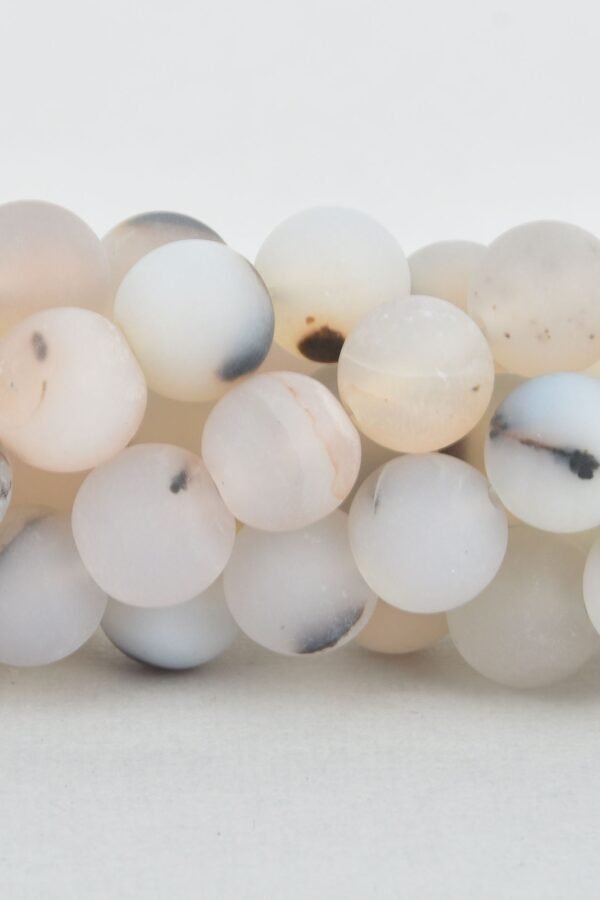 8mm White Chocolate Agate Round Beads, Frosted Matte, Non-Faceted, Full Strand, Natural Gemstones, About 48 Beads, Gag0340