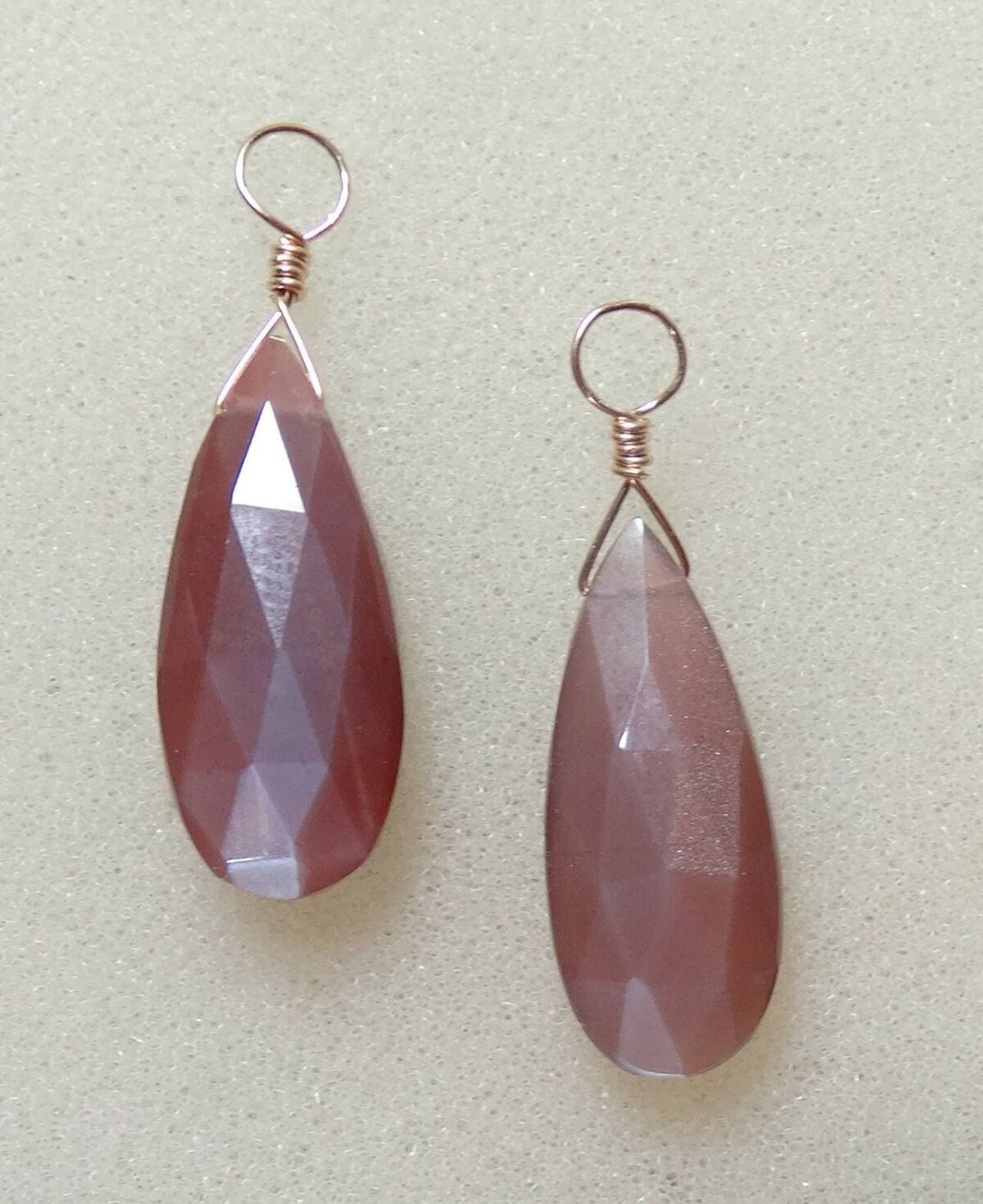 8x21mm Chocolate Moonstone Drops Interchangeable Earring Charms Sterling, Rose Or Yg