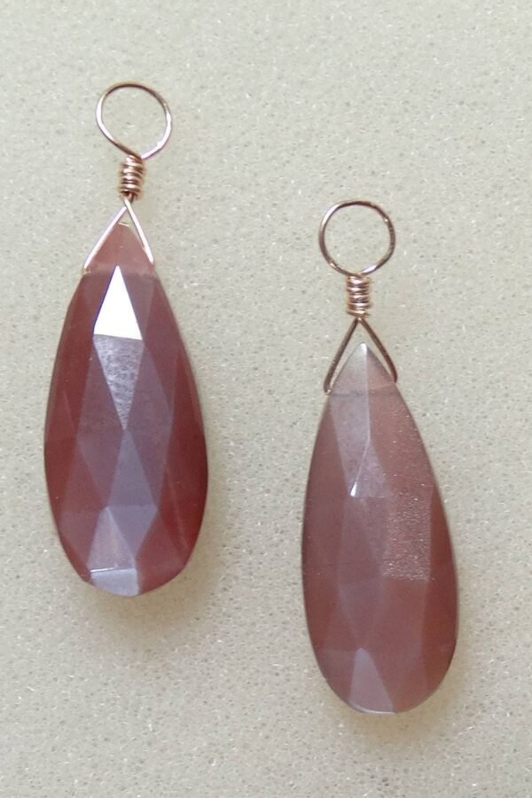 8x21mm Chocolate Moonstone Drops Interchangeable Earring Charms Sterling, Rose Or Yg