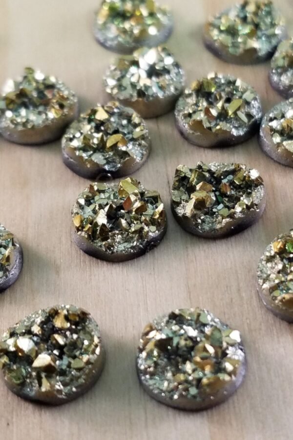 9.5mm Pyrite Gold Chunky Faux Druzy Cabochons 10Pcs L Earring Making Jewelry Supplies, Cabochon Diy Supply Charms