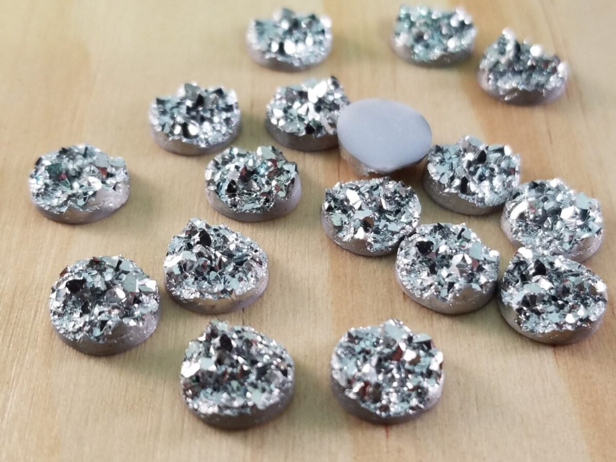 9.5mm Silver Chunky Faux Druzy Cabochons 10Pcs L Earring Making Jewelry Supplies, Cabochon Diy Supply Charms